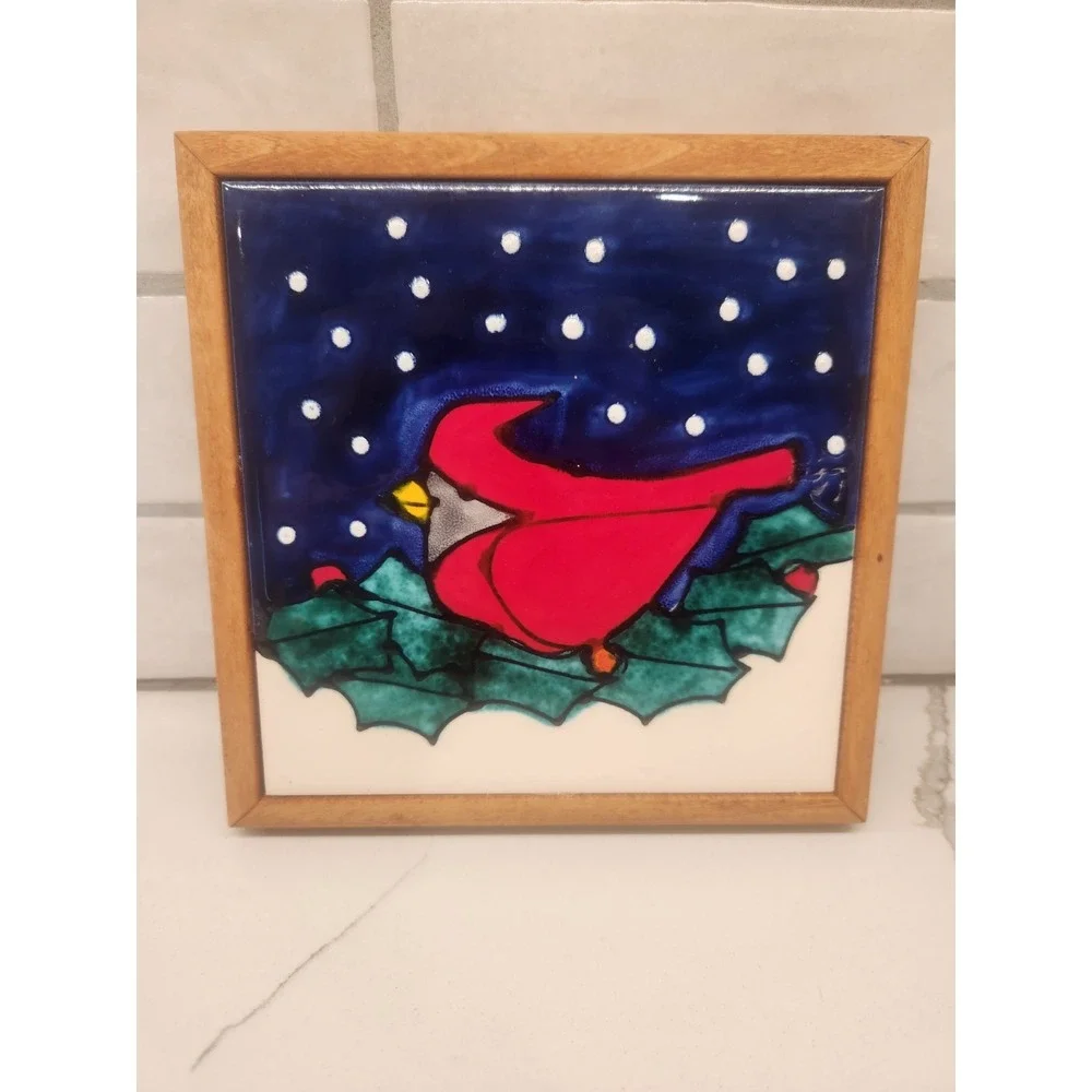 H & R Johnson Tile Cardinal Red Birds Wall Hanging 7x7
